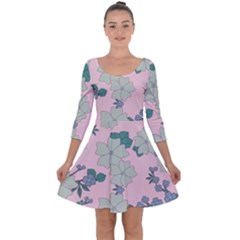 Vintage Floral Lilac Pattern Pink Quarter Sleeve Skater Dress