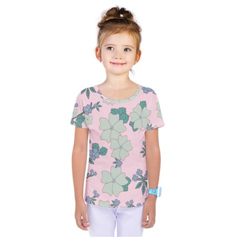 Vintage Floral Lilac Pattern Pink Kids  One Piece Tee by snowwhitegirl