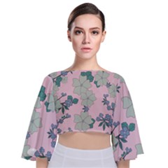 Vintage Floral Lilac Pattern Pink Tie Back Butterfly Sleeve Chiffon Top