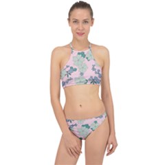 Vintage Floral Lilac Pattern Pink Racer Front Bikini Set