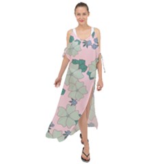 Vintage Floral Lilac Pattern Pink Maxi Chiffon Cover Up Dress