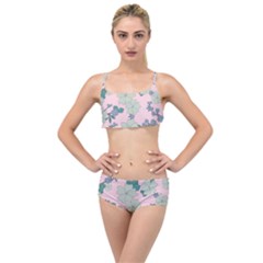 Vintage Floral Lilac Pattern Pink Layered Top Bikini Set