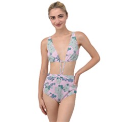 Vintage Floral Lilac Pattern Pink Tied Up Two Piece Swimsuit