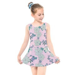 Vintage Floral Lilac Pattern Pink Kids  Skater Dress Swimsuit