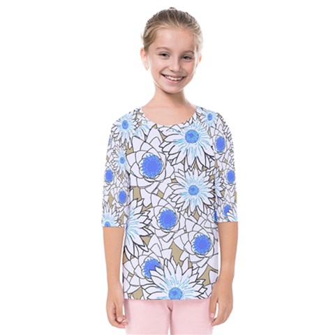 Vintage White Blue Flowers Kids  Quarter Sleeve Raglan Tee by snowwhitegirl