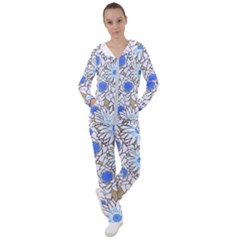 Vintage White Blue Flowers Women s Tracksuit