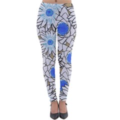 Vintage White Blue Flowers Lightweight Velour Leggings