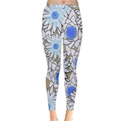 Vintage White Blue Flowers Inside Out Leggings