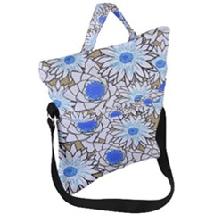 Vintage White Blue Flowers Fold Over Handle Tote Bag