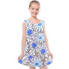 Vintage White Blue Flowers Kids  Cross Back Dress