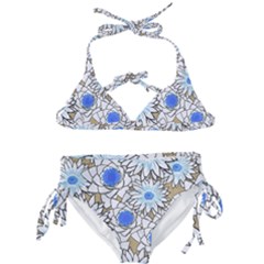 Vintage White Blue Flowers Kids  Classic Bikini Set