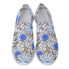 Vintage White Blue Flowers Women s Slip On Sneakers