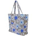 Vintage White Blue Flowers Zip Up Canvas Bag View1