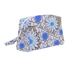 Vintage White Blue Flowers Wristlet Pouch Bag (medium)