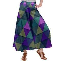 Blue Geometric Satin Palazzo Pants