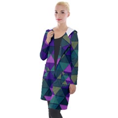 Blue Geometric Hooded Pocket Cardigan