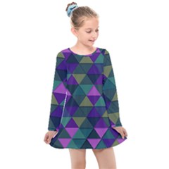 Blue Geometric Kids  Long Sleeve Dress