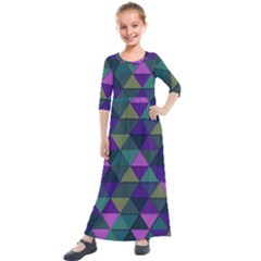 Blue Geometric Kids  Quarter Sleeve Maxi Dress