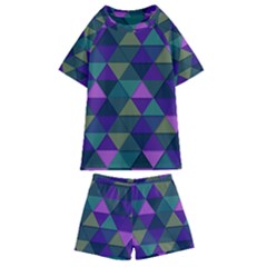 Blue Geometric Kids  Swim Tee And Shorts Set