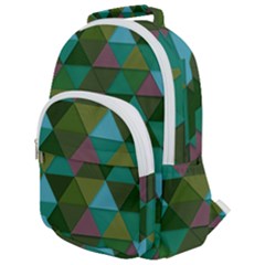 Green Geometric Rounded Multi Pocket Backpack