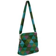 Green Geometric Zipper Messenger Bag