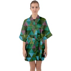 Green Geometric Quarter Sleeve Kimono Robe