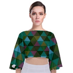 Green Geometric Tie Back Butterfly Sleeve Chiffon Top