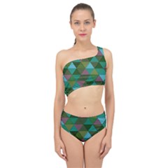 Green Geometric Spliced Up Two Piece Swimsuit