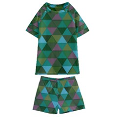 Green Geometric Kids  Swim Tee And Shorts Set