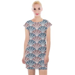 Vintage Scallop Blue Red Pattern Cap Sleeve Bodycon Dress by snowwhitegirl