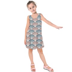 Vintage Scallop Blue Red Pattern Kids  Sleeveless Dress by snowwhitegirl