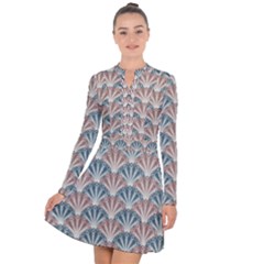 Vintage Scallop Blue Red Pattern Long Sleeve Panel Dress