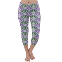 Vintage Scallop Violet Green Pattern Capri Winter Leggings  by snowwhitegirl