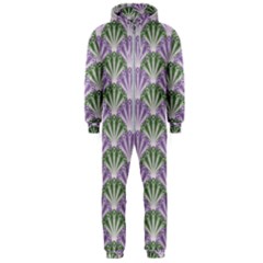 Vintage Scallop Violet Green Pattern Hooded Jumpsuit (men) 