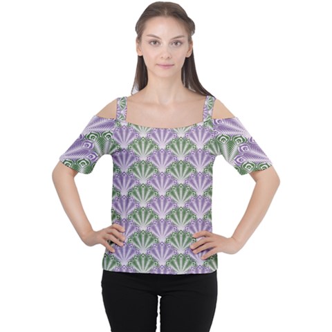 Vintage Scallop Violet Green Pattern Cutout Shoulder Tee by snowwhitegirl