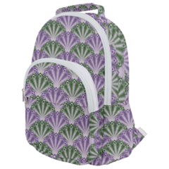 Vintage Scallop Violet Green Pattern Rounded Multi Pocket Backpack