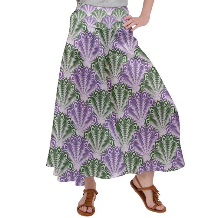 Vintage Scallop Violet Green Pattern Satin Palazzo Pants