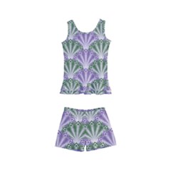 Vintage Scallop Violet Green Pattern Kids  Boyleg Swimsuit