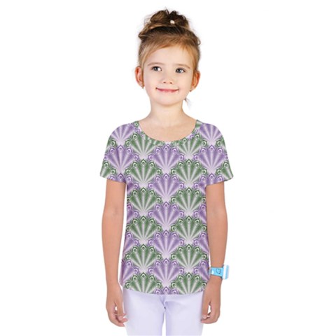 Vintage Scallop Violet Green Pattern Kids  One Piece Tee by snowwhitegirl