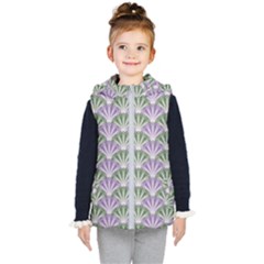 Vintage Scallop Violet Green Pattern Kids  Hooded Puffer Vest by snowwhitegirl