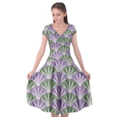 Vintage Scallop Violet Green Pattern Cap Sleeve Wrap Front Dress by snowwhitegirl