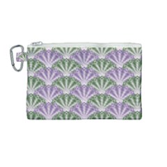 Vintage Scallop Violet Green Pattern Canvas Cosmetic Bag (medium)