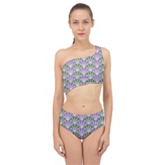 Vintage Scallop Violet Green Pattern Spliced Up Two Piece Swimsuit