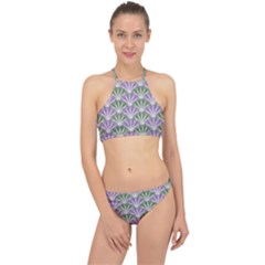 Vintage Scallop Violet Green Pattern Racer Front Bikini Set by snowwhitegirl