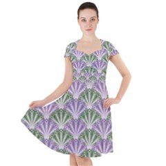 Vintage Scallop Violet Green Pattern Cap Sleeve Midi Dress