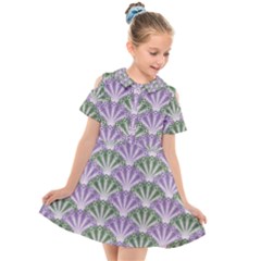 Vintage Scallop Violet Green Pattern Kids  Short Sleeve Shirt Dress by snowwhitegirl