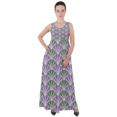 Vintage Scallop Violet Green Pattern Empire Waist Velour Maxi Dress