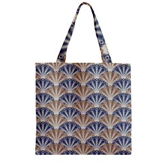 Vintage Scallop Beige Blue Pattern Zipper Grocery Tote Bag by snowwhitegirl