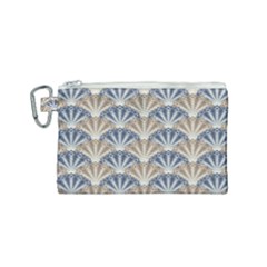 Vintage Scallop Beige Blue Pattern Canvas Cosmetic Bag (small)