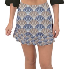 Vintage Scallop Beige Blue Pattern Fishtail Mini Chiffon Skirt